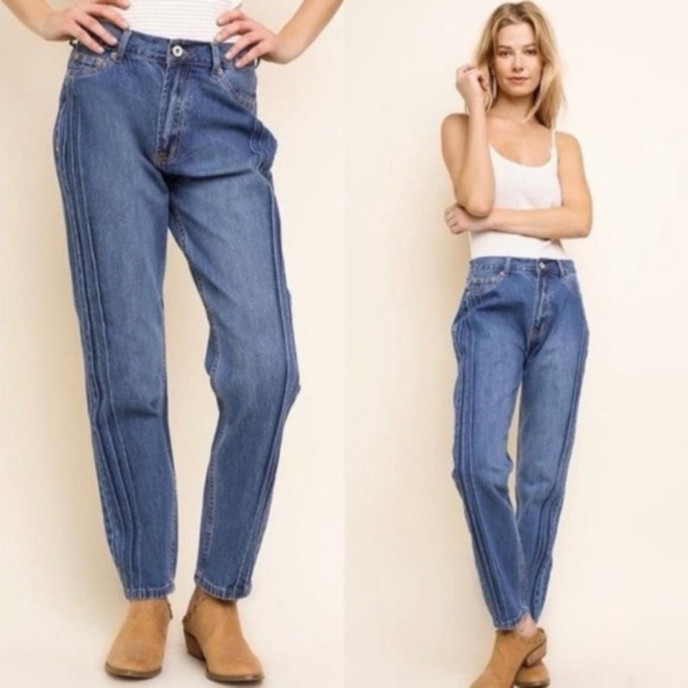 Umgee High Waist Rise Mom Fit Jeans Pintuck Leg 90's Style Size 27